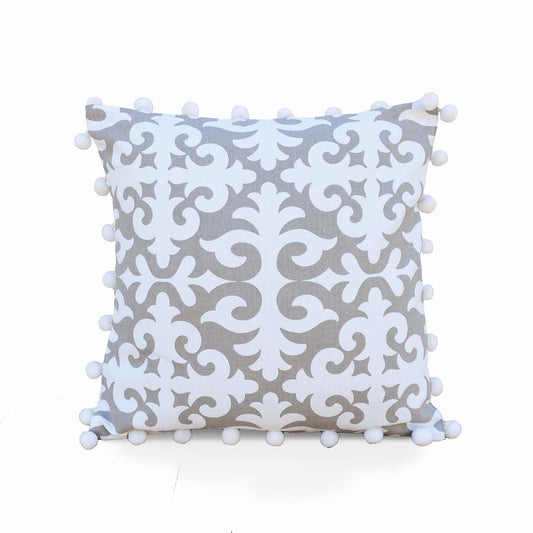 Christmas Pillow Cover Moroccan Print with White Pompoms
