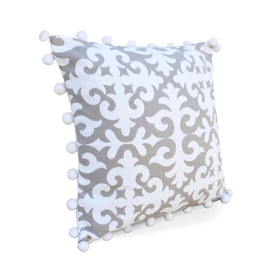 Christmas Pillow Cover Moroccan Print with White Pompoms