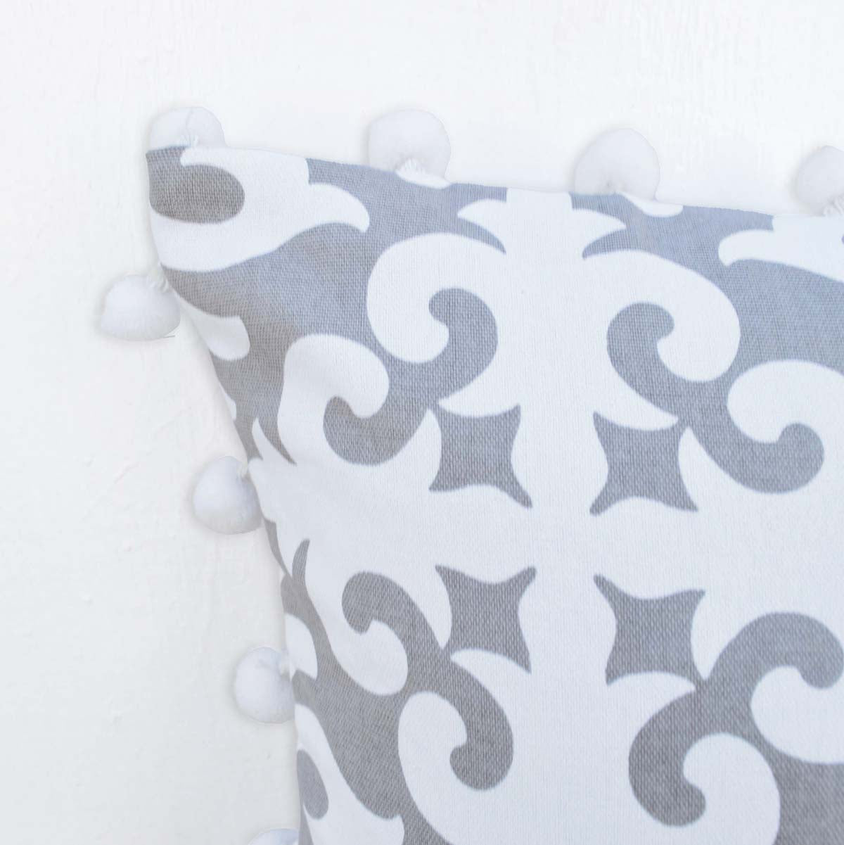 Christmas Pillow Cover Moroccan Print with White Pompoms