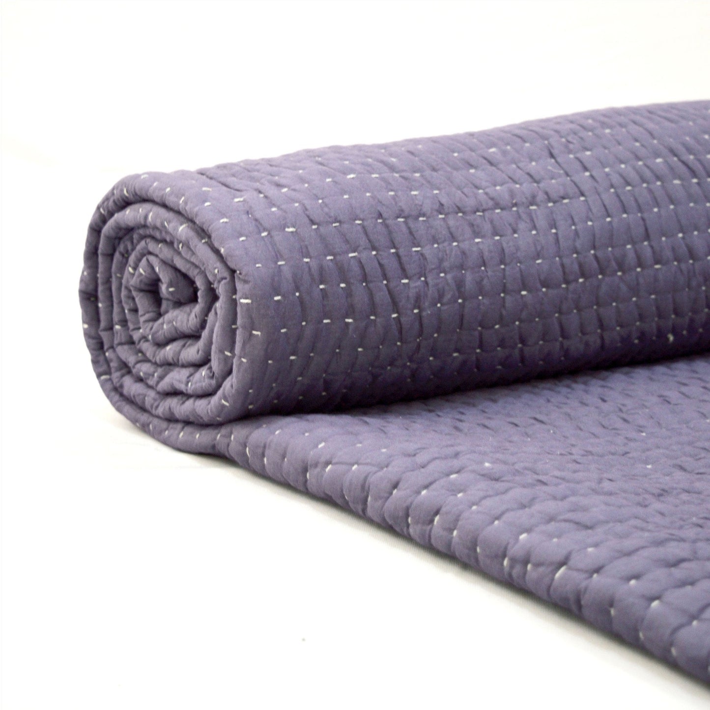 Lavender Hand‑Quilted Kantha Stripe Quilt Soft Premium Cotton Bedspread