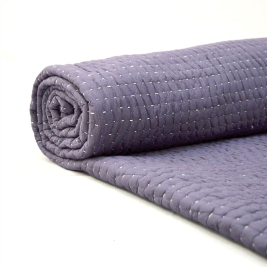 Lavender Hand‑Quilted Kantha Stripe Quilt Soft Premium Cotton Bedspread
