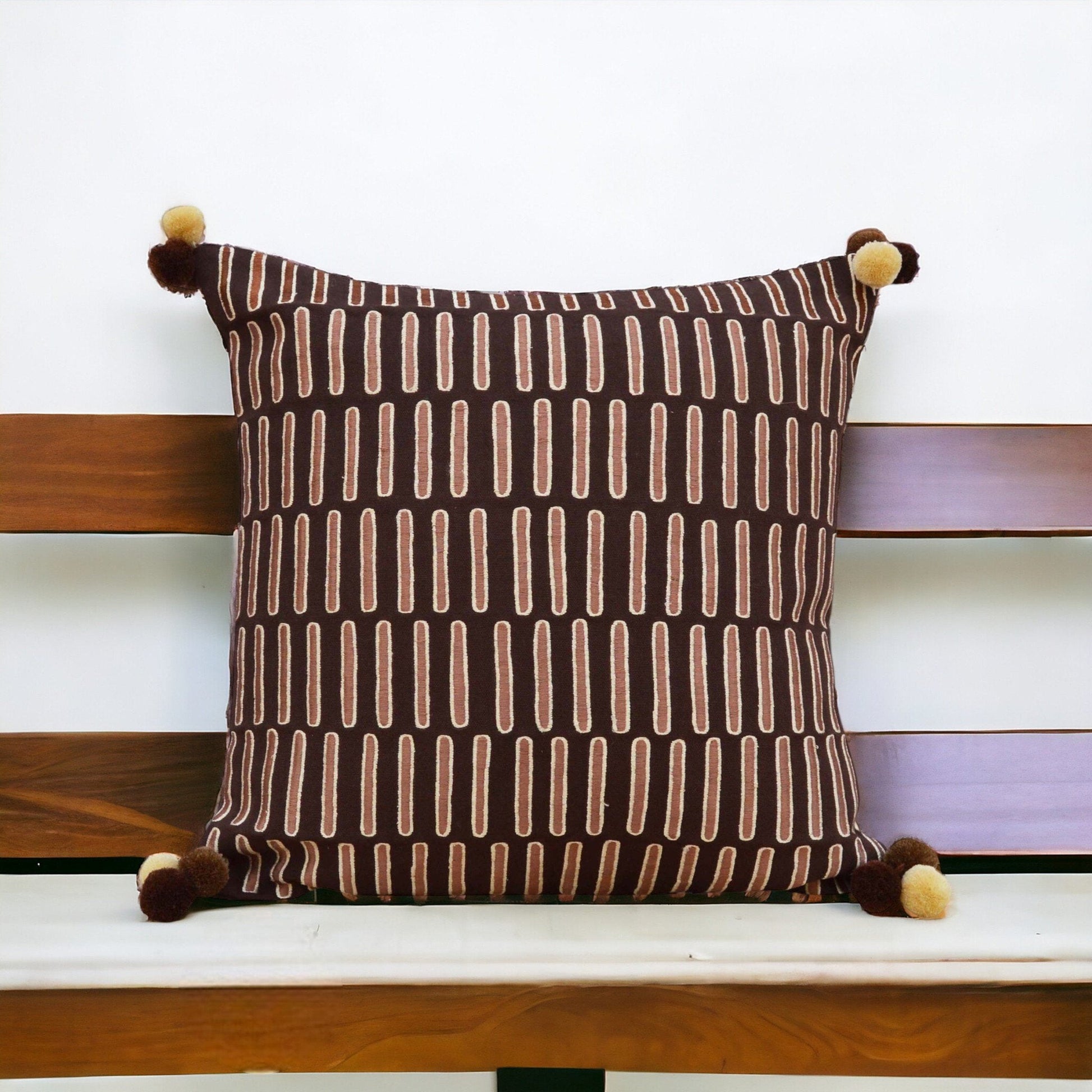 Mola Inspired Brown & Beige Embroidered Pillow Cover