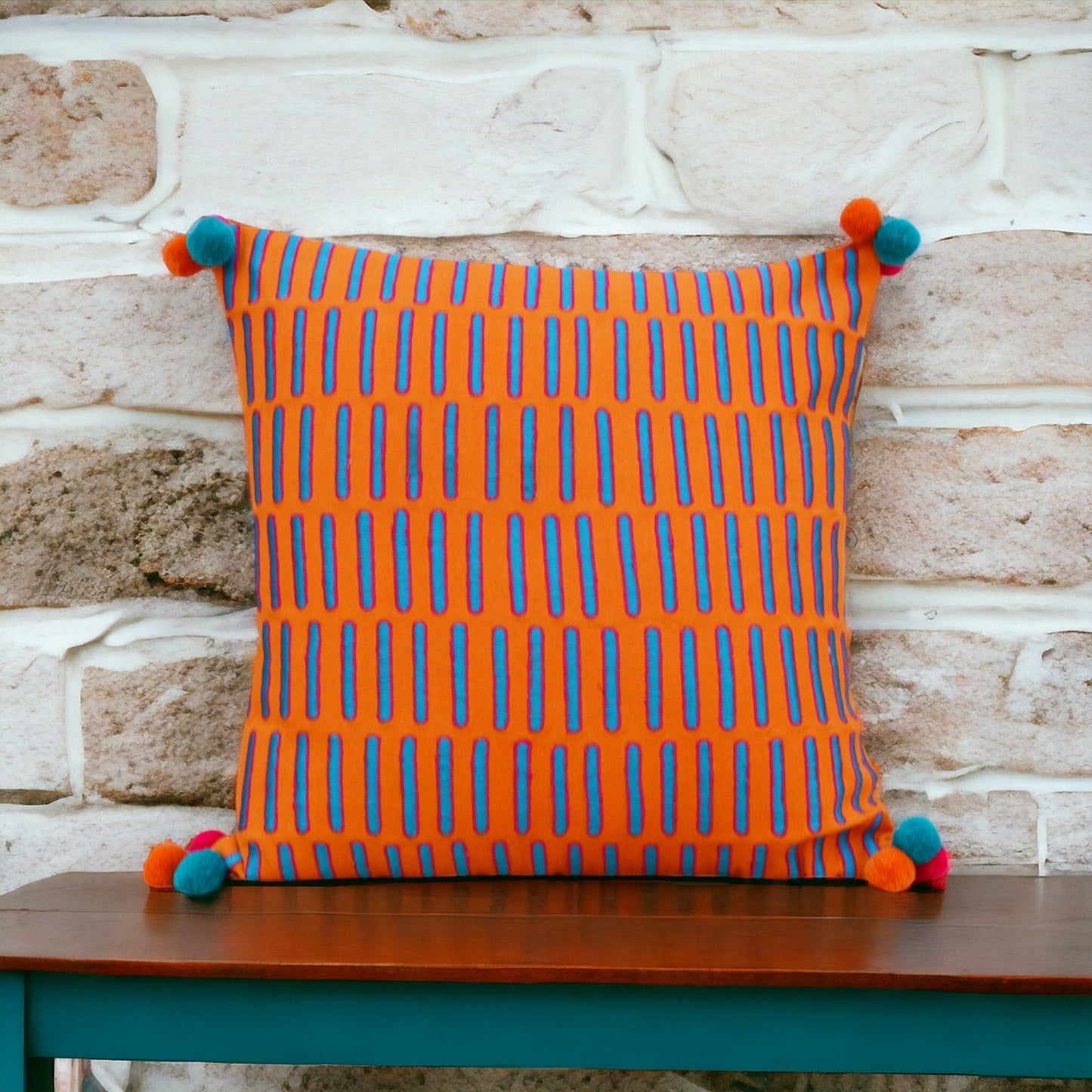 Mola Tangerine Embroidered Cotton Pillow Cover Vibrant Orange