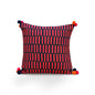 Mola Inspired Navy Blue Embroidered Cushion Cover – Hot Pink & Orange Dash Pattern, Pompom Corners, 3 Sizes