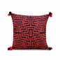 Mola Inspired Navy Blue Embroidered Cushion Cover – Hot Pink & Orange Pompom Corners, 3 Sizes
