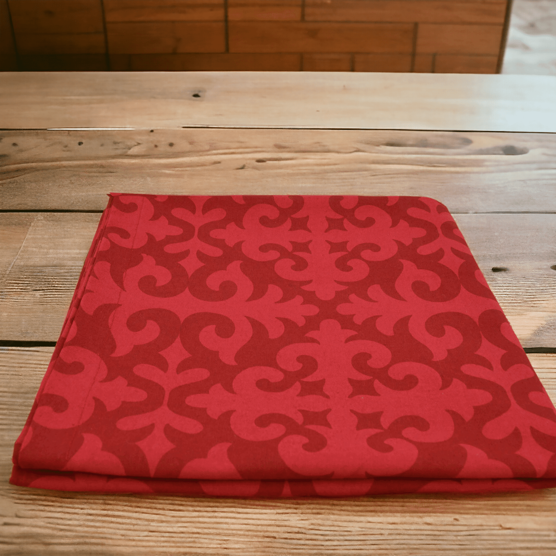 Red Moroccan Print 100% Cotton Christmas Table Cloth – Boho Elegance