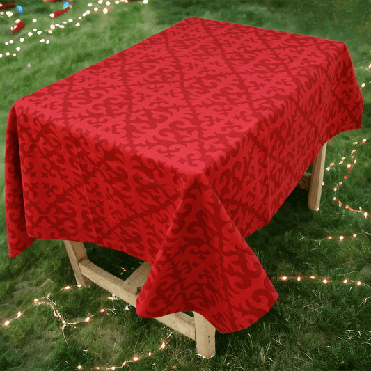 Red Moroccan Print 100% Cotton Christmas Table Cloth – Boho Elegance