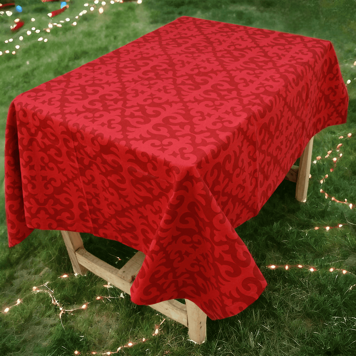 Christmas Red Shyrdak Moroccan Print Cotton Tablecloth – 4 & 6 Seater Sizes