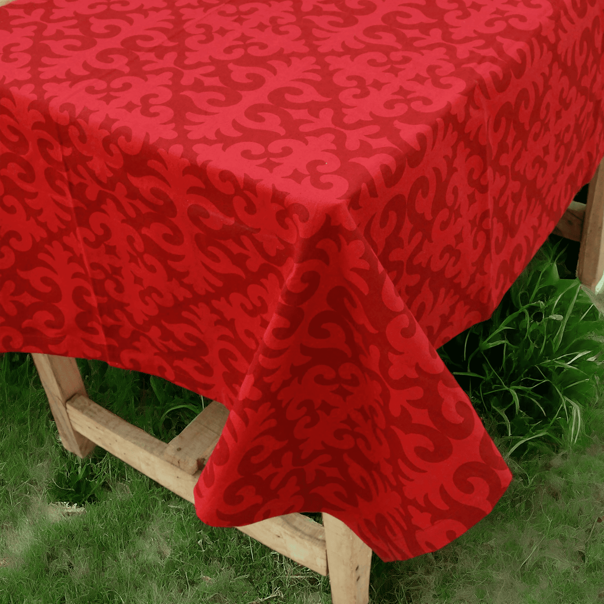Christmas Red Shyrdak Moroccan Print Cotton Tablecloth – 4 & 6 Seater Sizes