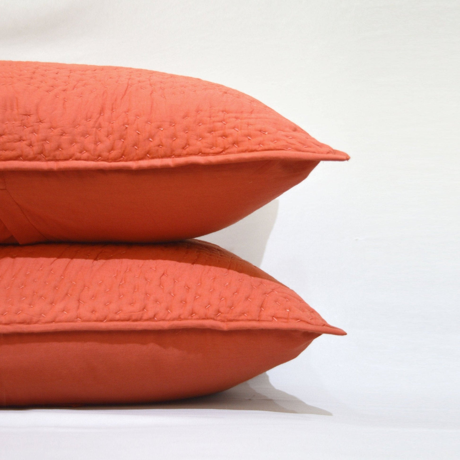 Rust Kantha Quilted Pillowcase with Chevron Pattern – Multiple Sizes