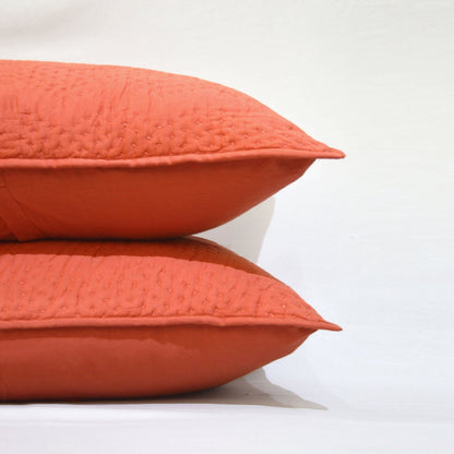 Rust Kantha Quilted Pillowcase with Chevron Pattern – Multiple Sizes