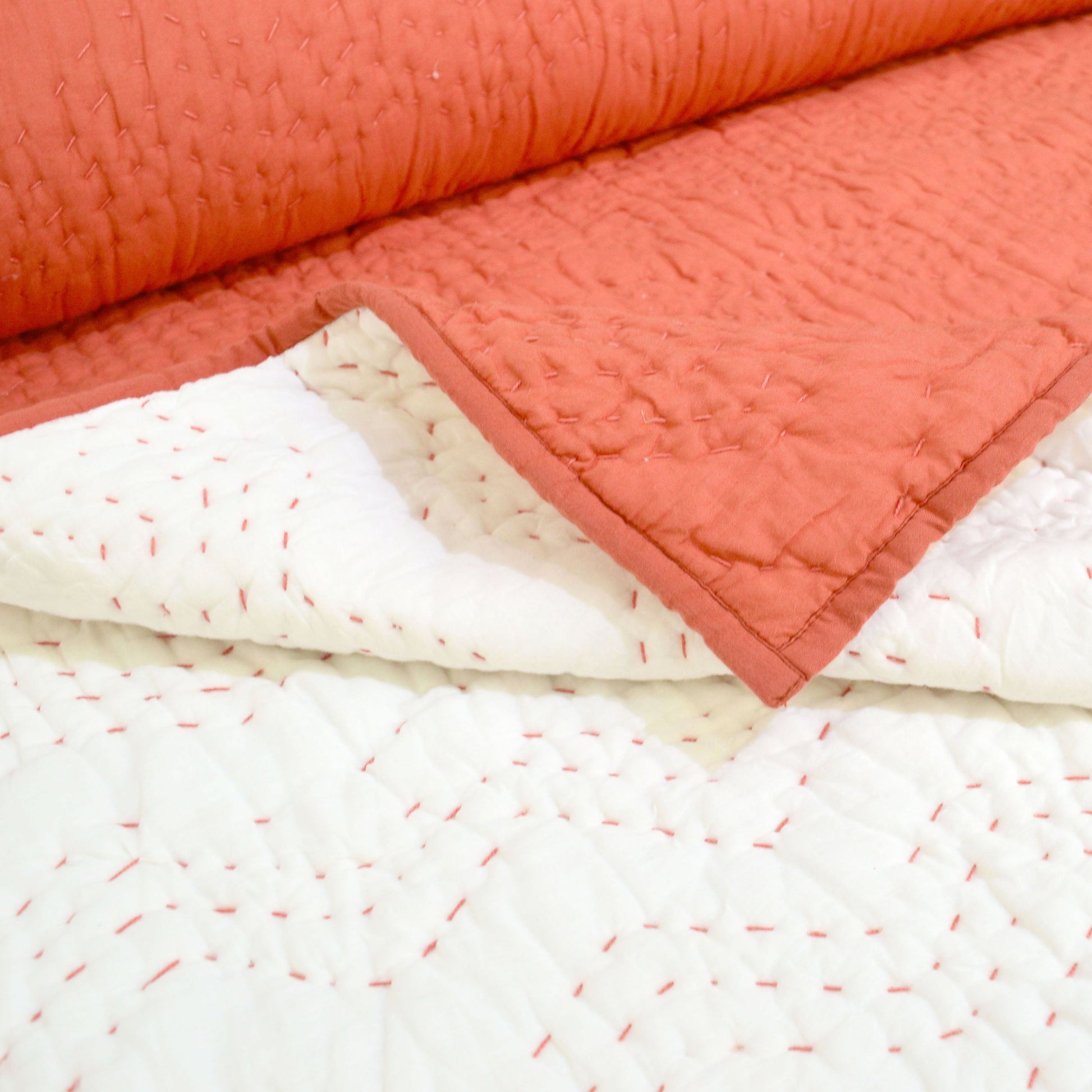 Rust Kantha Chevron Quilted Bed Set – Twin, Queen, King Sizes