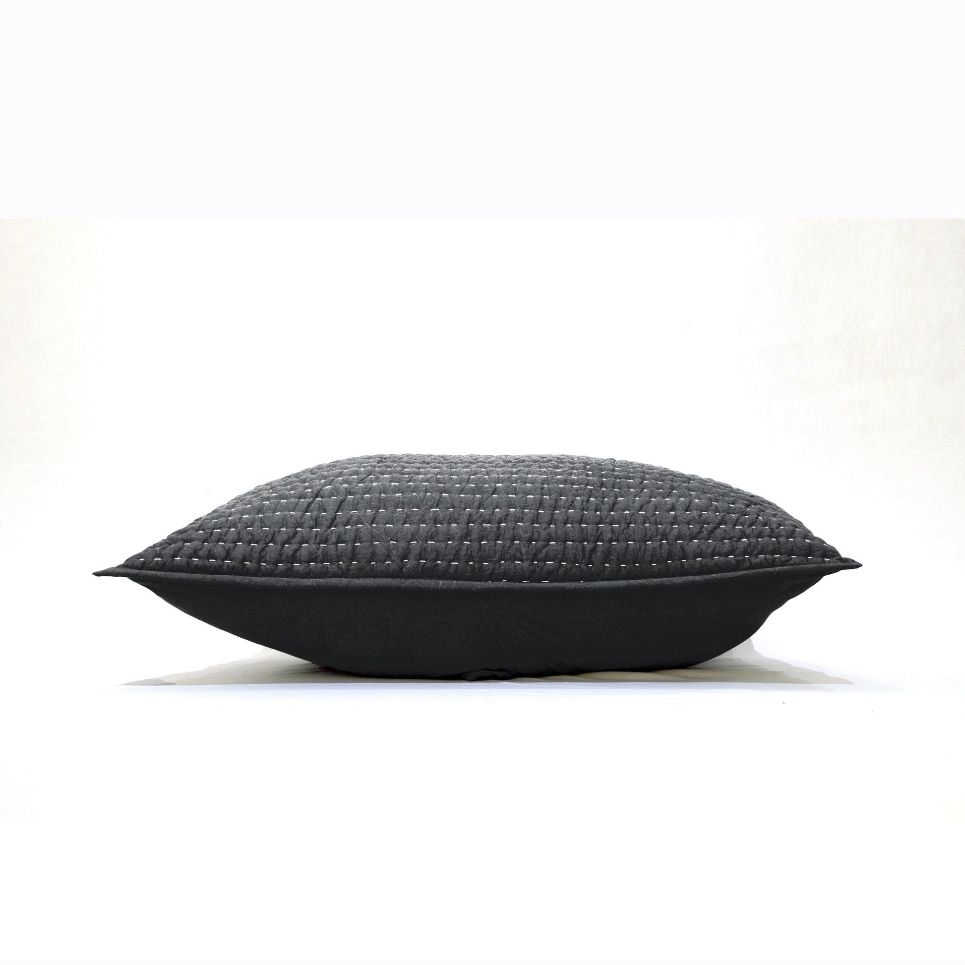 Charcoal Grey Stonewashed Kantha Quilted Pillow Sham Set