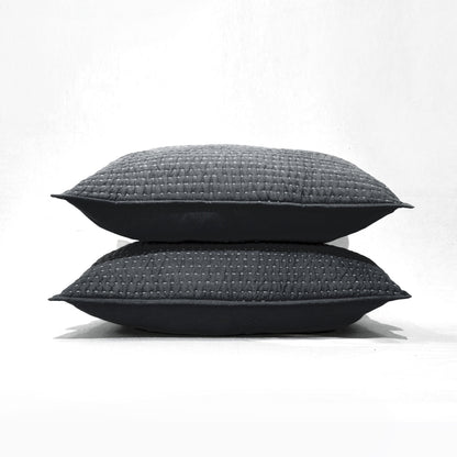Charcoal Grey Stonewashed Kantha Quilt Bed Set | 100% Cotton | Handmade