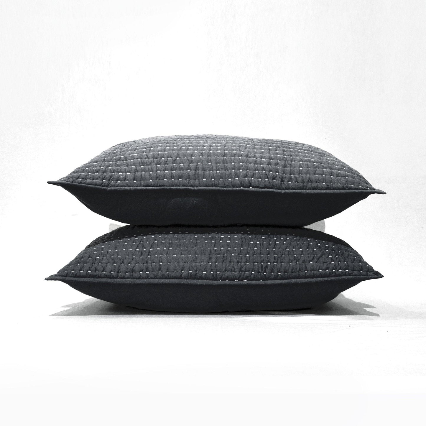Charcoal Grey Stonewashed Kantha Quilt Bed Set – 100% Cotton