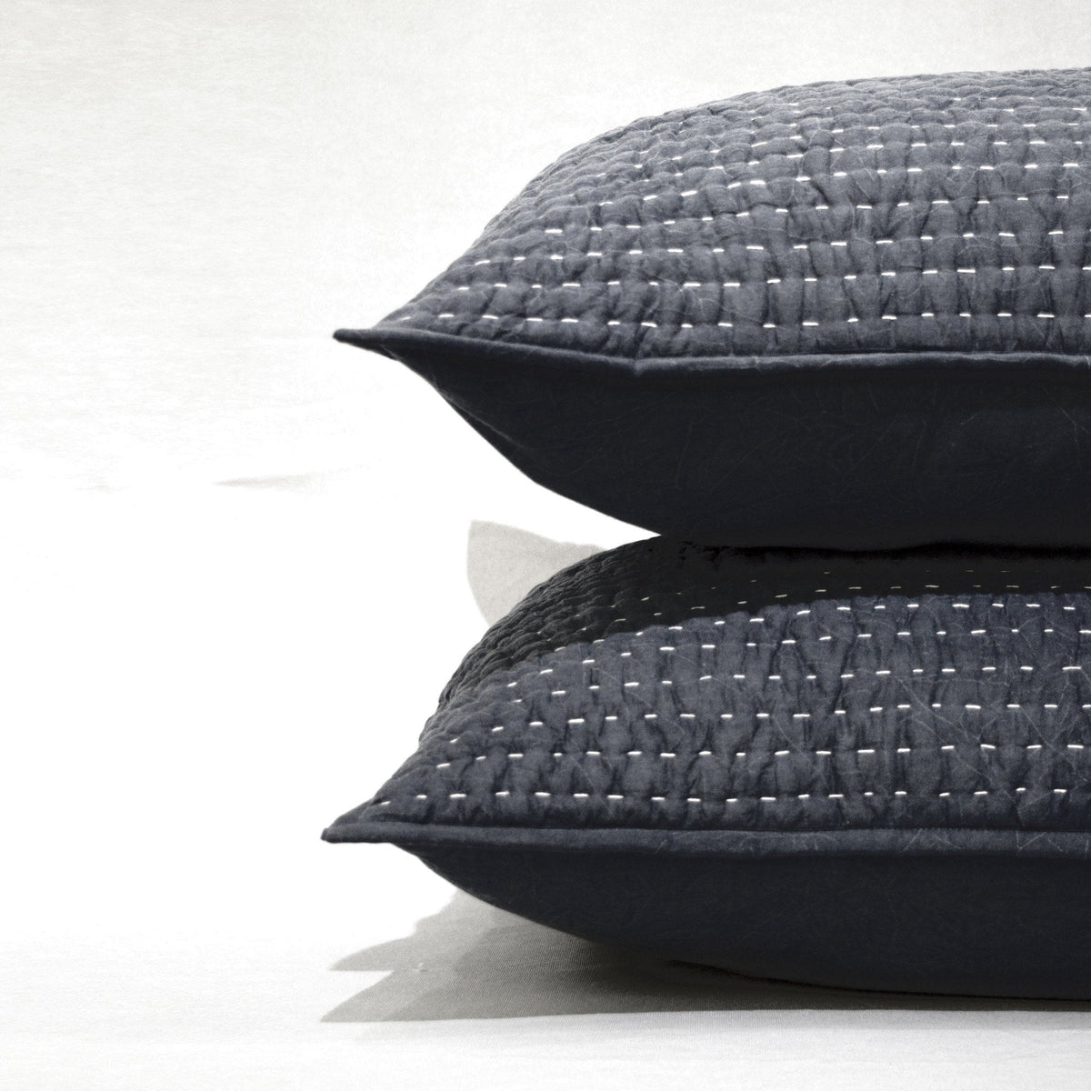 Charcoal Grey Stonewashed Kantha Quilt Bed Set | 100% Cotton | Handmade