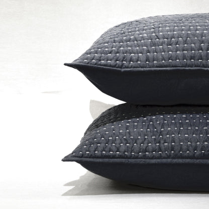 Charcoal Grey Stonewashed Kantha Quilt Bed Set | 100% Cotton | Handmade