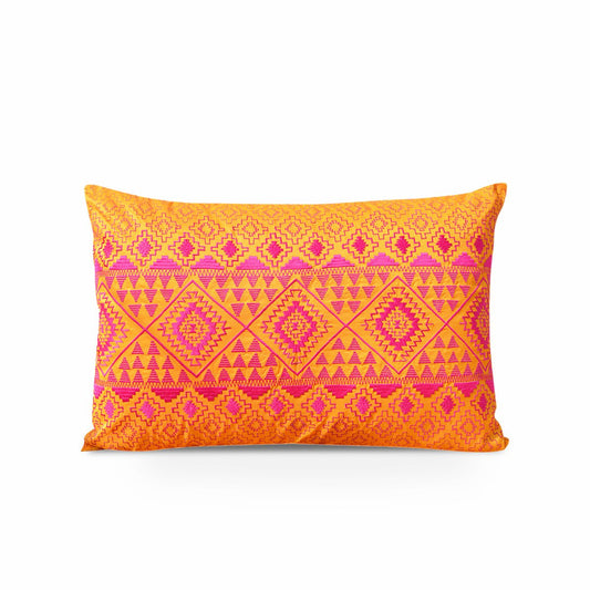 Vliving Orange Pink Kilim Embroidered Cushion Cover Poly Taffeta Pillowcase