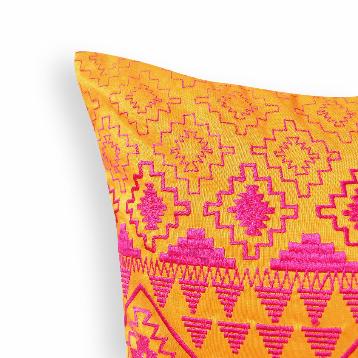 Vliving Orange Pink Kilim Embroidered Cushion Cover Poly Taffeta Pillowcase