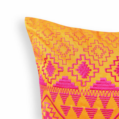 Vliving Orange Pink Kilim Embroidered Cushion Cover Poly Taffeta Pillowcase