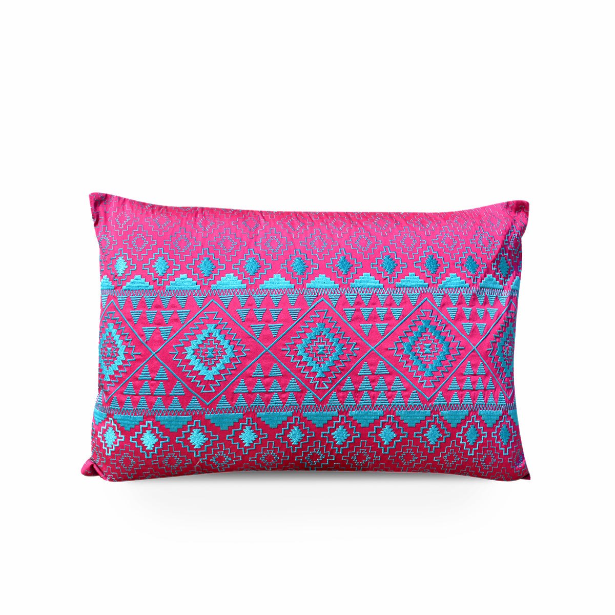Hot Pink Turquoise Kilim Embroidered Throw Pillow Cover 14x21