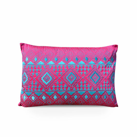 Hot Pink Turquoise Kilim Embroidered Throw Pillow Cover 14x21