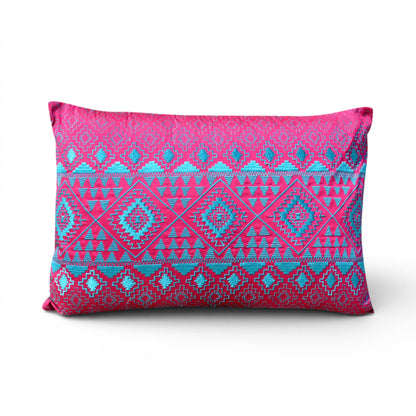 Kilim Pattern Embroidered Cushion Cover – Hot Pink & Turquoise