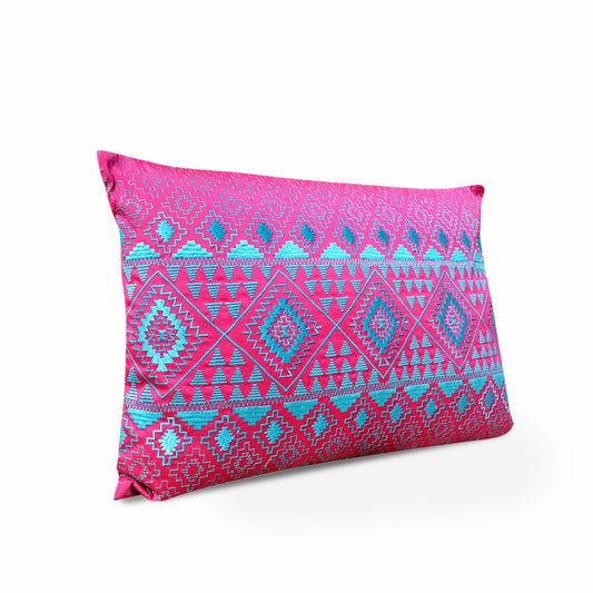 Hot Pink Turquoise Kilim Embroidered Throw Pillow Cover 14x21