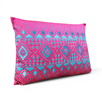 Kilim Pattern Embroidered Cushion Cover – Hot Pink & Turquoise