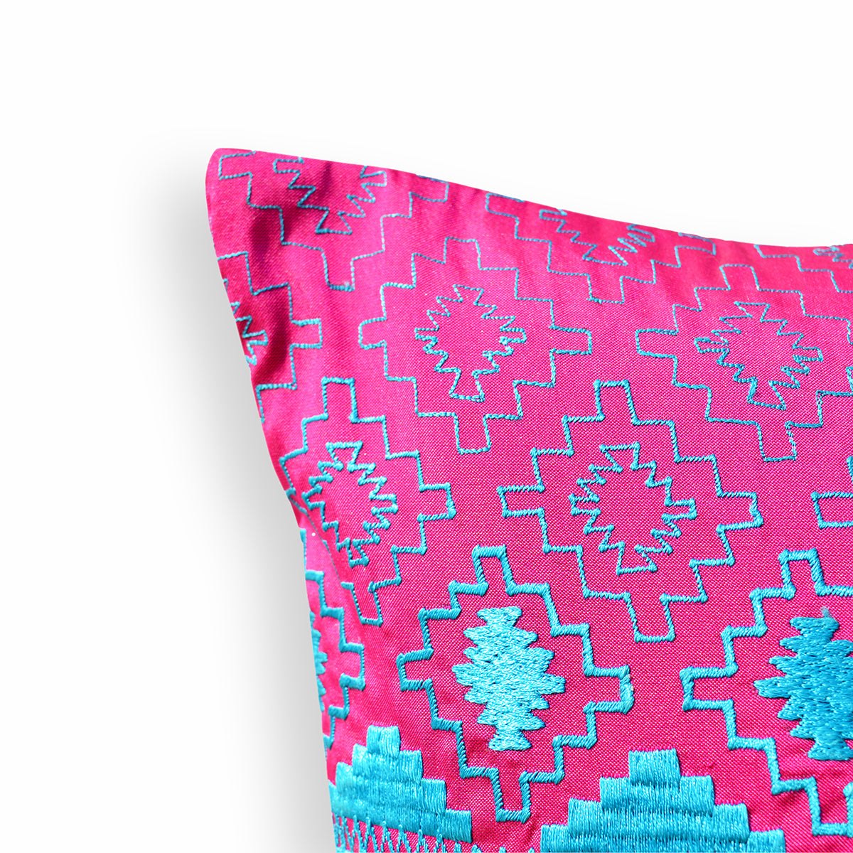 Hot Pink Turquoise Kilim Embroidered Throw Pillow Cover 14x21