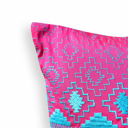 Hot Pink Turquoise Kilim Embroidered Throw Pillow Cover 14x21