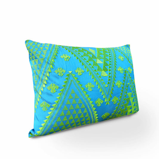 Handcrafted Turquoise Kilim Embroidered Poly Taffeta Pillow Cover