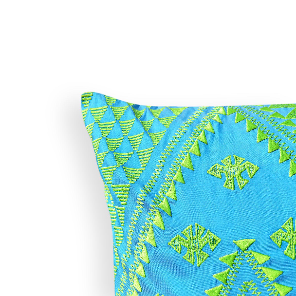 Handcrafted Turquoise Kilim Embroidered Poly Taffeta Pillow Cover