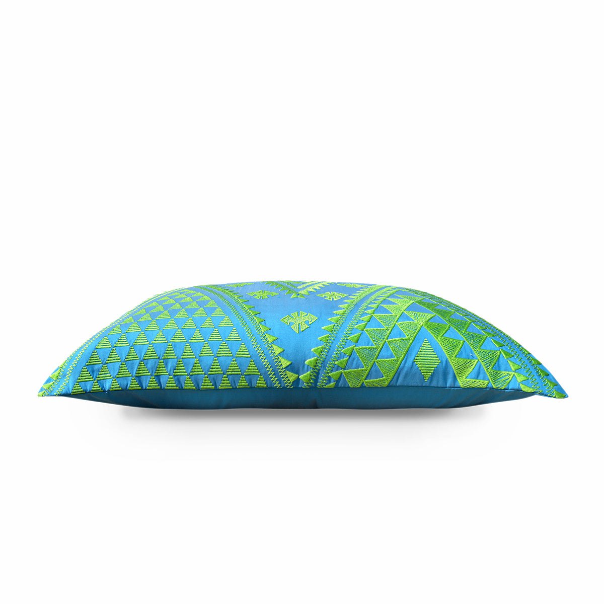 Handcrafted Turquoise Kilim Embroidered Poly Taffeta Pillow Cover