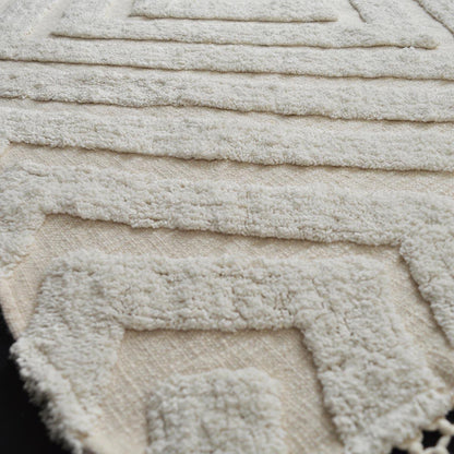 Off White Hand Tufted Cotton Throw Blanket with Diamond Pattern