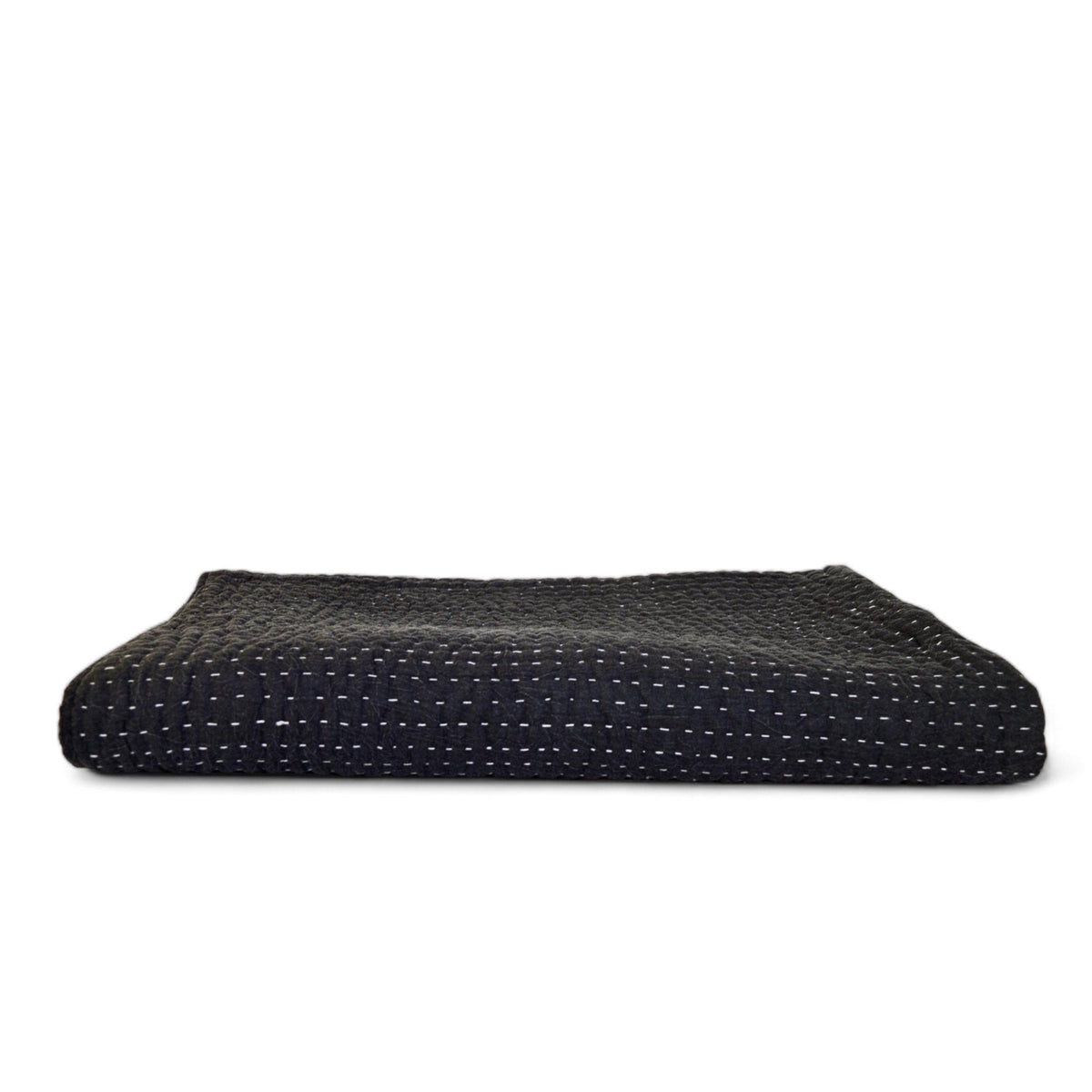 Charcoal Stonewashed Hand-Quilted Cotton Throw Blanket | Kantha-Inspired Stripe Quilting | 50" × 60" | 100% Cotton