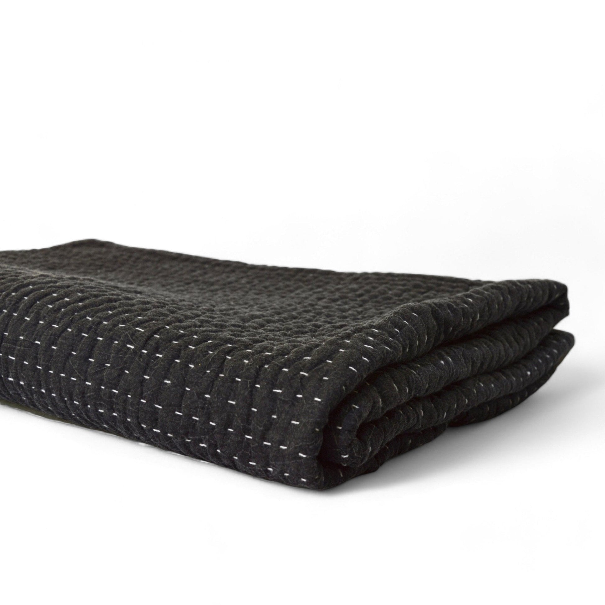 Charcoal Hand Quilted Cotton Throw Blanket – 50x60 Inch Stonewashed