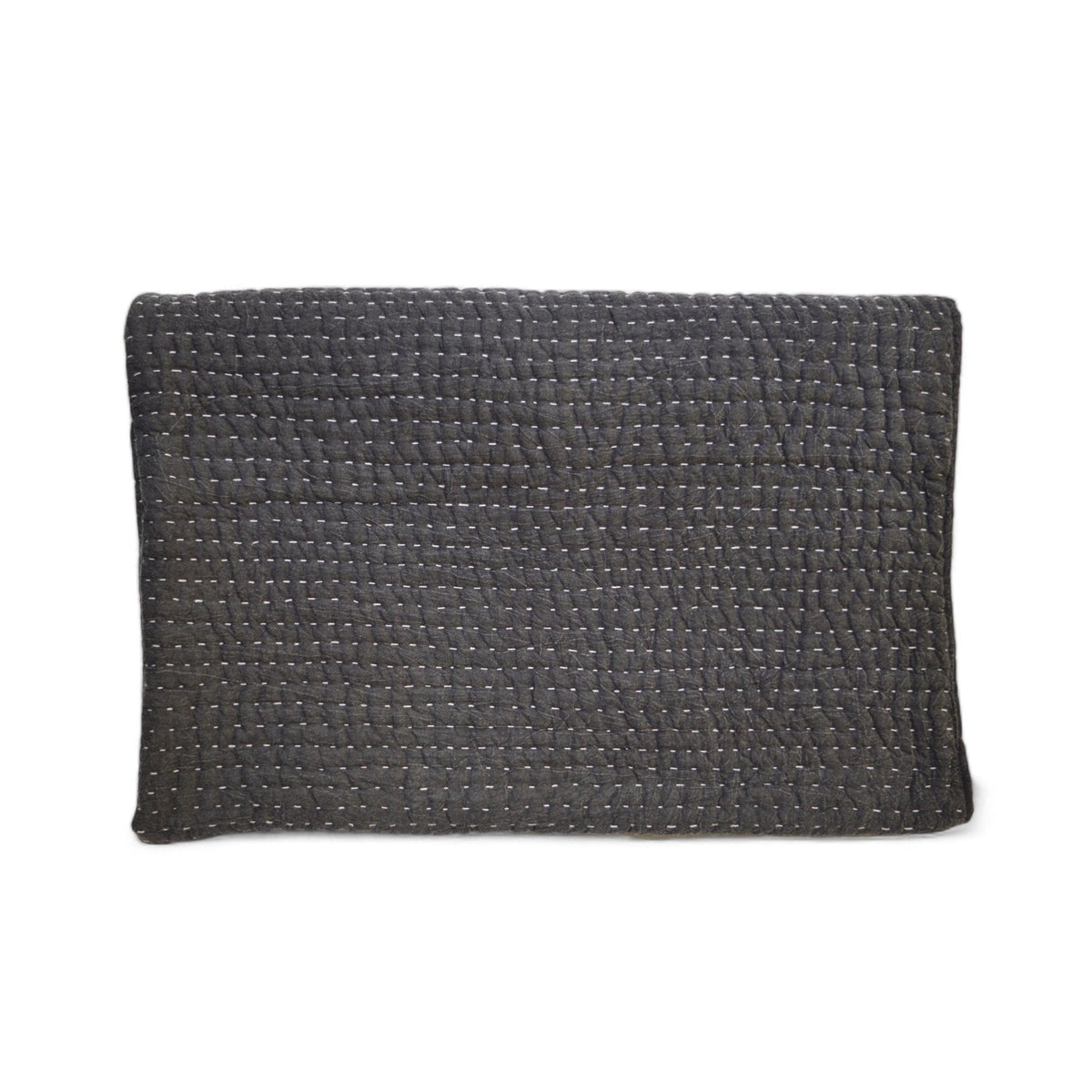 Charcoal Stonewashed Hand-Quilted Cotton Throw Blanket | Kantha-Inspired Stripe Quilting | 50" × 60" | 100% Cotton