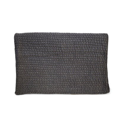 Charcoal Stonewashed Hand-Quilted Cotton Throw Blanket | Kantha-Inspired Stripe Quilting | 50" × 60" | 100% Cotton
