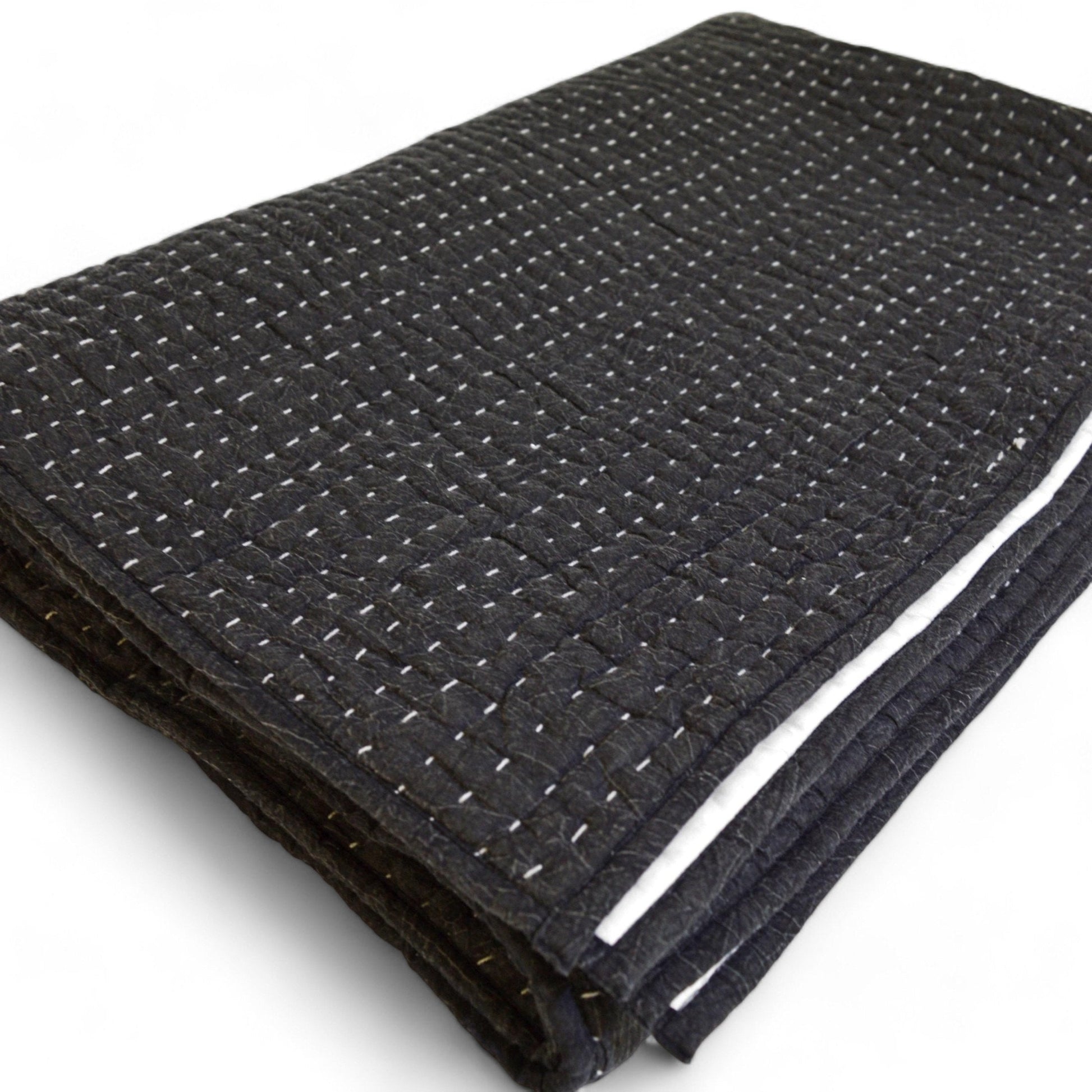 Charcoal Hand Quilted Cotton Throw Blanket – 50x60 Inch Stonewashed