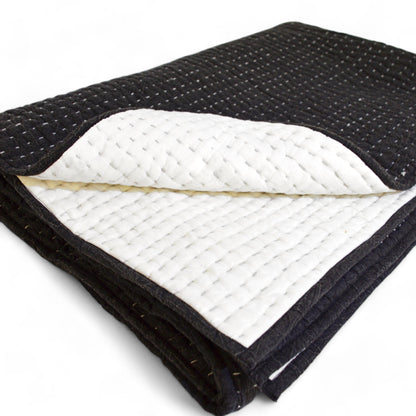 Charcoal Stonewashed Hand-Quilted Cotton Throw Blanket | Kantha-Inspired Stripe Quilting | 50" × 60" | 100% Cotton