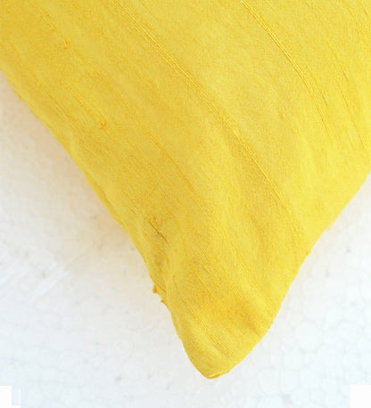 Yellow Pure Silk Dupioni Pillow Cover – Luxury Reversible Decorative Cushion