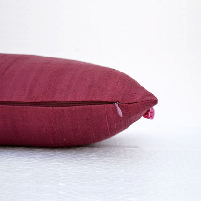 Maroon Pure Silk Dupioni Pillow Cover – Reversible, Concealed Zipper