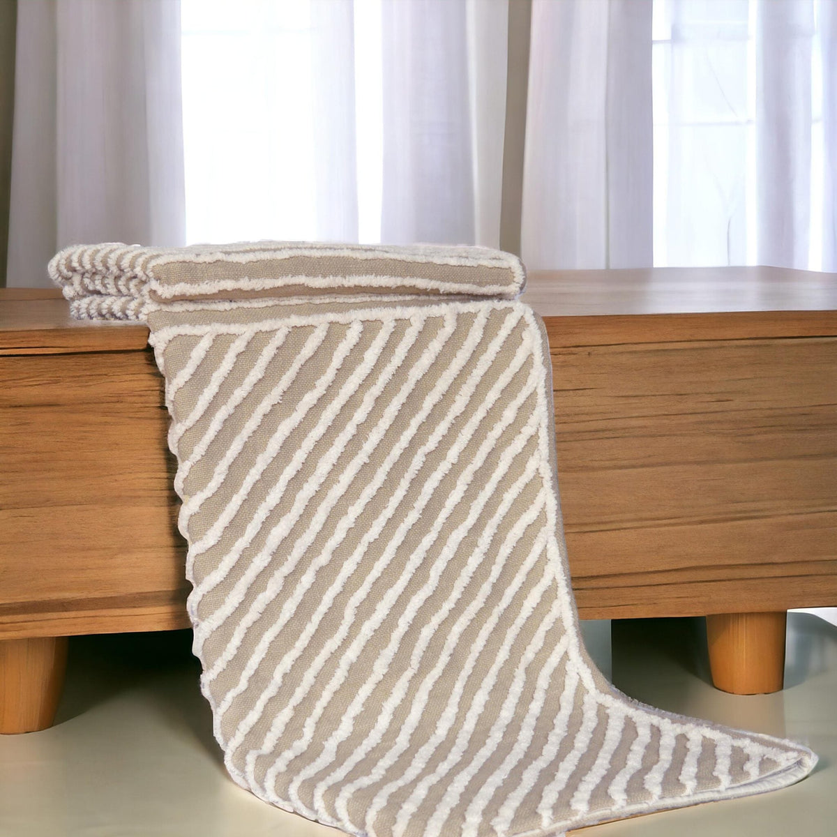 Zulu Beige & Off White Cotton Tufted Throw Blanket | 100% Slub Cotton | 50×60 Inches