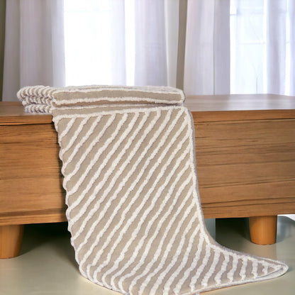 Zulu Beige & Off White Cotton Tufted Throw Blanket | 100% Slub Cotton | 50×60 Inches