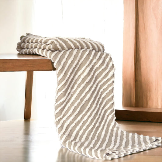 Zulu Beige & Off White Cotton Tufted Throw Blanket | 100% Slub Cotton | 50×60 Inches