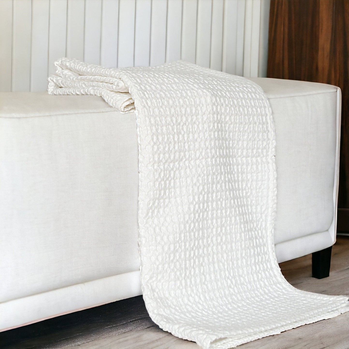 Premium White Waffle Cotton Throw Blanket Soft 50x60 Inch Luxury
