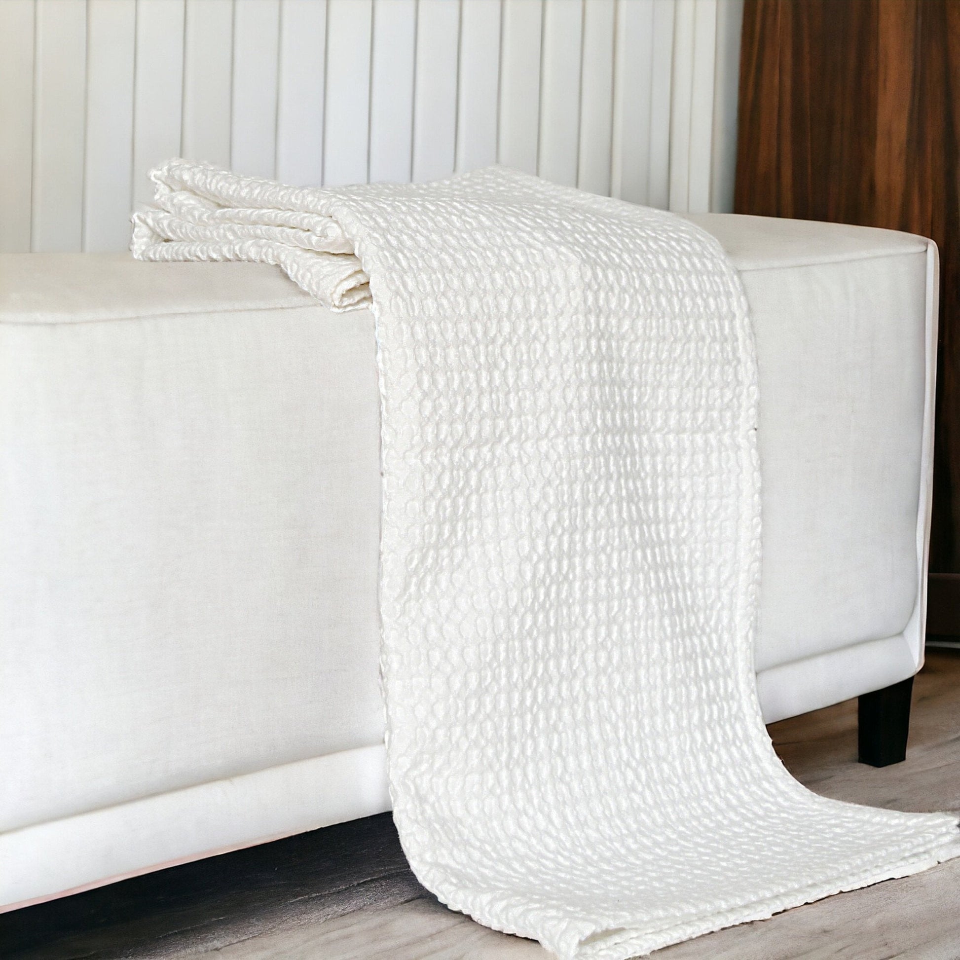 Premium White Waffle Cotton Throw Blanket Soft 50x60 Inch Luxury