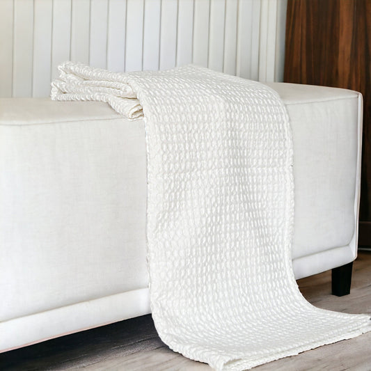 Premium White Waffle Cotton Throw Blanket Soft 50x60 Inch Luxury