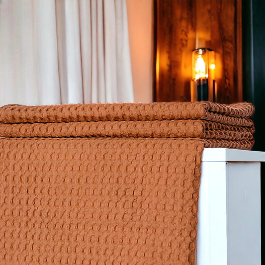 Brown Burnt Sienna Waffle Cotton Throw Blanket 50x60 inches